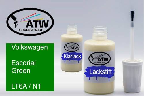 Volkswagen, Escorial Green, LT6A / N1: 20ml Lackstift + 20ml Klarlack - Set, von ATW Autoteile West.